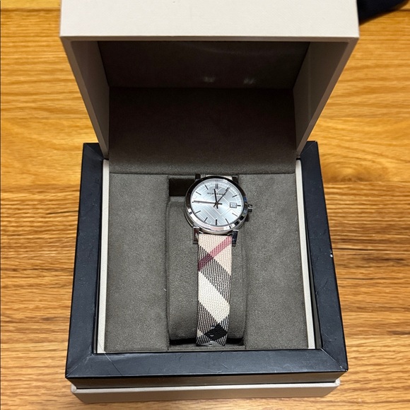 Burberry Accessories - Burberry Silver Watch with Checkered Strap